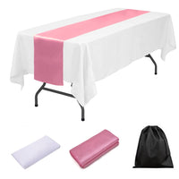 LOVWY tablecloth + runner Pink 60" x 102" White Polyester Tablecloth + Table Runner