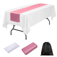 LOVWY tablecloth + runner Pink 60" x 126" Polyester White Tablecloth + Satin Table Runner