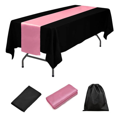 LOVWY tablecloth + runner Pink LOVWY 60 x 102 Black Polyester Tablecloth + Black Table Runner