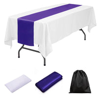 LOVWY tablecloth + runner Purple 60" x 102" White Polyester Tablecloth + Table Runner