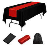 LOVWY tablecloth + runner Red 60" x 126" Polyester Black Tablecloth + Satin Table Runner