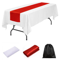 LOVWY tablecloth + runner Red 60" x 126" Polyester White Tablecloth + Satin Table Runner