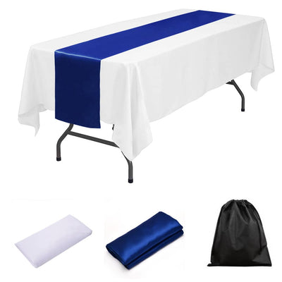 LOVWY tablecloth + runner Royal Blue 60" x 102" White Polyester Tablecloth + Table Runner