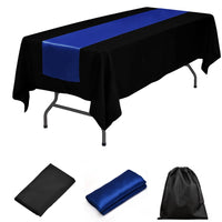 LOVWY tablecloth + runner Royal Blue 60" x 126" Polyester Black Tablecloth + Satin Table Runner
