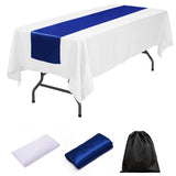 LOVWY tablecloth + runner Royal Blue 60" x 126" Polyester White Tablecloth + Satin Table Runner