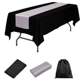 LOVWY tablecloth + runner Silver 60" x 126" Polyester Black Tablecloth + Satin Table Runner