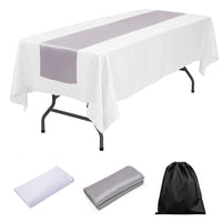 LOVWY tablecloth + runner Silver 60" x 126" Polyester White Tablecloth + Satin Table Runner