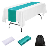 LOVWY tablecloth + runner Turquoise 60" x 102" White Polyester Tablecloth + Table Runner