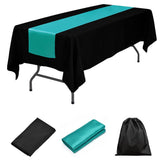 LOVWY tablecloth + runner Turquoise 60" x 126" Polyester Black Tablecloth + Satin Table Runner